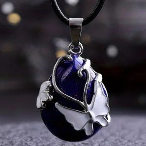 Lapis Lazuli Butterfly Pattern Water Drop Natural Stone Pendant Necklace